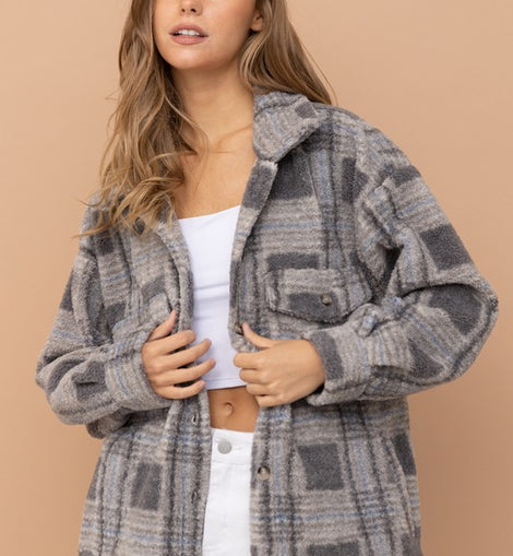 Gray Plaid Flannel Shacket