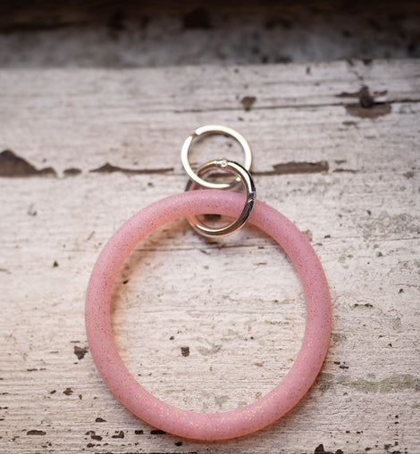 Silicone Key Ring- Light Pink Glitter