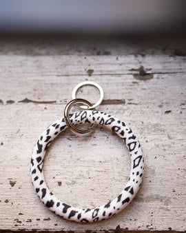 Silicone Key Ring- Black and White Leopard