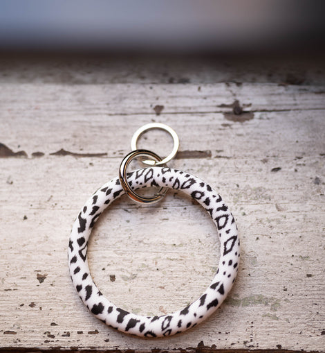 Silicone Key Ring- Black and White Leopard