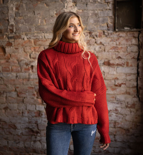 Cozy Chunky Sweater- Cranberry