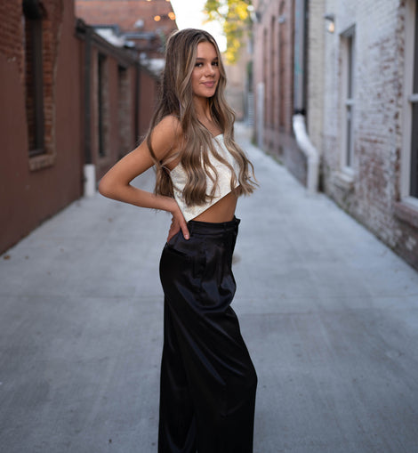 Too Glam Silk Pants -Black