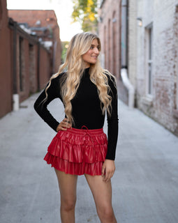 Red Faux Leather Skort