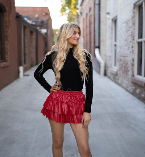 Red Faux Leather Skort