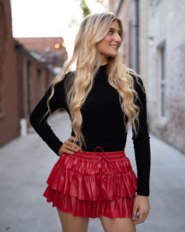 Red Faux Leather Skort