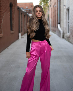 Too Glam Silk Pants - Fuchsia