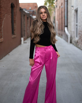 Too Glam Silk Pants - Fuchsia