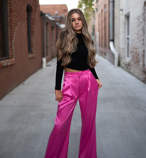 Too Glam Silk Pants - Fuchsia