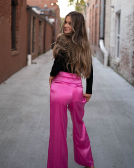 Too Glam Silk Pants - Fuchsia