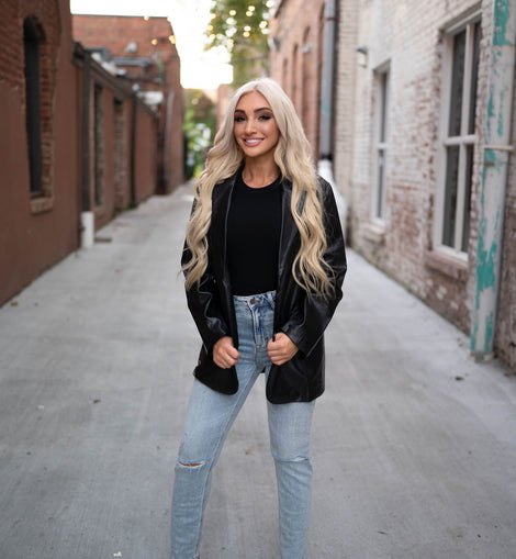 Black Faux Leather Blazer